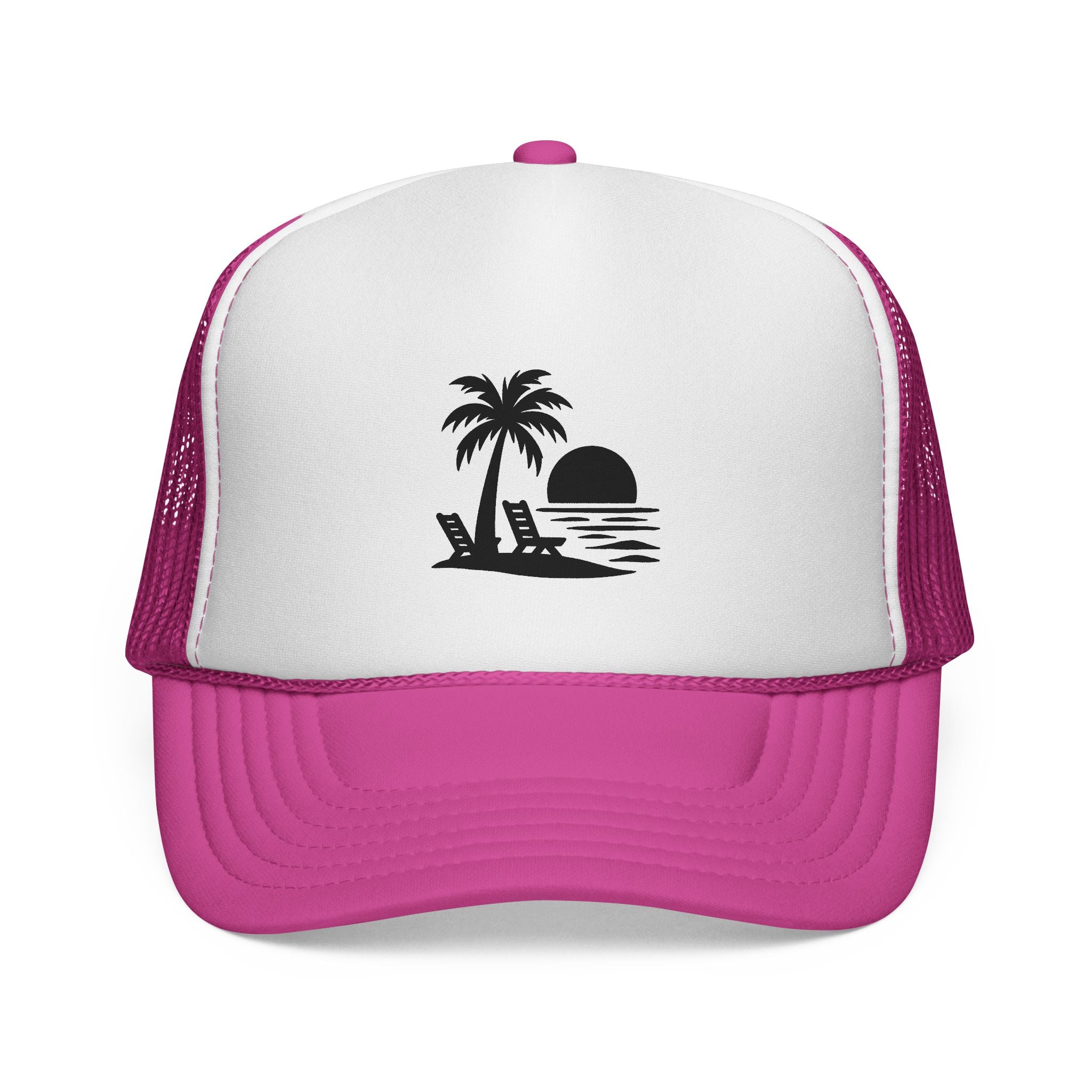 Palm Tree Sunset Trucker Cap — Beach Vacation Hat